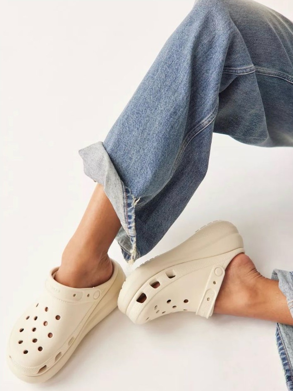 CROCS Women's Platform Clogs in beige